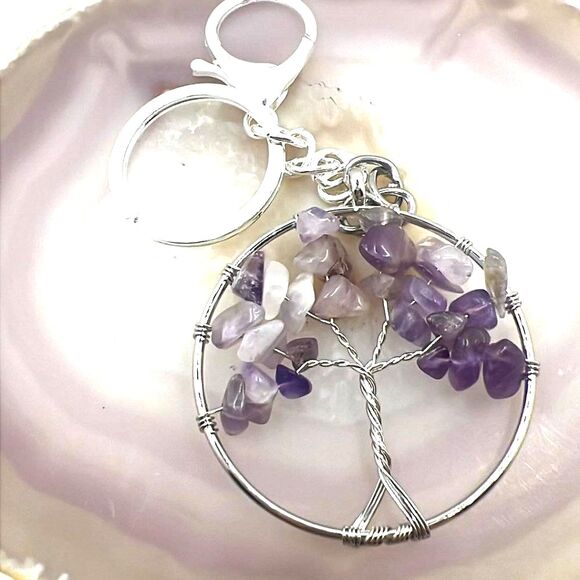 Genuine Gemstone Tree of Life Purse Charm Keychain - New - - Picture 3 of 6